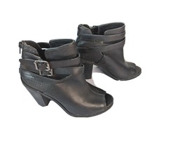 Kohls Womens Simply Vera Wang Black Mule  Heel Peep Toe Shoes Size 6.5 Zip Strap - £23.49 GBP