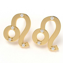 Leo Zodiac Sign Diamond Earrings In Solid 14k Yellow Gold - £200.26 GBP