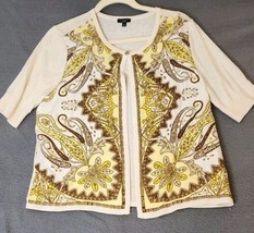 Talbots Cardigan Womens Sz Large Ivory Paisley Cardigan Sweater Silk Blend - £15.01 GBP