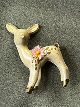 Vintage Cream Deer w Pink Flower Accent Plastic Brooch Pin – 1.75 x 1 and 1/8th’ - £8.94 GBP