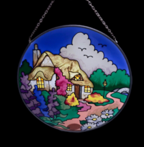 Joan Baker Stained Glass Suncatcher Art Panel Handpainted Country English House - £28.56 GBP