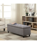 Linen Bedroom Storage Ottoman Bench Footrest, Grey, 48-inch  - £297.89 GBP