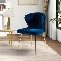 Navy Blue Velvet Upholstered Wingback Accent Side Chair w/ Gold Metal Legs - $4,355.52 MXN