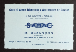 SAMAC Gun Shop &amp; Hunting Supplies Paris France Business Card Advertising... - £7.98 GBP