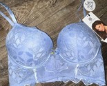 Daisy Fuentes ~ Womens Long Line Bra Push Up Blue Underwire Lace ~ 34B - $22.02