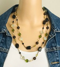 Vintage Single Strand Brown Green Glass and Seed Bead Necklace 48&quot; - £10.98 GBP