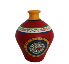 Vintage hobbyist made modernist red yellow &amp; blue vase southwestern feel - £24.03 GBP