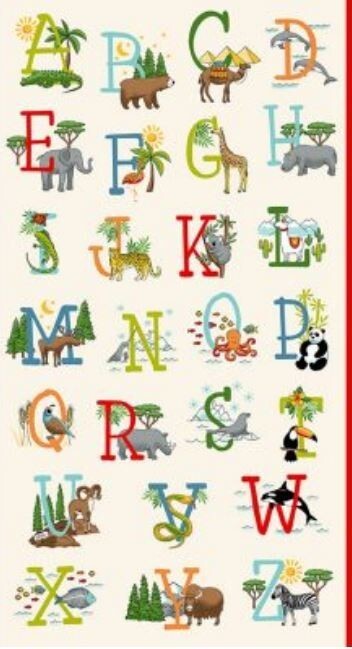 24&quot; X 44&quot; Panel ABC ABC&#39;s Alphabet Animals Kids Cotton Fabric Panel D775.07 - $9.30