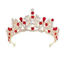 FORSEVEN 1pcs Red Color Handmade Rhinestone Big Crown Girls Women Tiara Party He - £14.17 GBP
