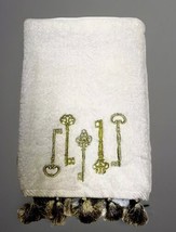 Embroidered Gold Keys Hand Towel White Nicole Miller Home Tassel 16X28 - £4.53 GBP