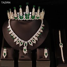 Luxury Zircon Tiara Crown Necklace Bracelet Earrings Rings Wedding Bridal Jewelr - £156.07 GBP