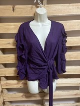 NEW New York and Company Ruffle Blouse Top Purple Polka Dot Woman&#39;s Size... - $24.75