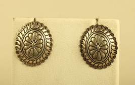 Vintage Sterling Silver Southwestern Concho Floral Etched Pave Button Earrings - £35.61 GBP