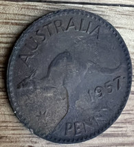 1957 PENNY AUSTRALIAN PRE DECIMAL QUEEN ELIZABETH II COIN - $4.19