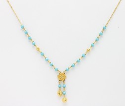 18K gold natural turquoise necklace #b6 - £463.63 GBP