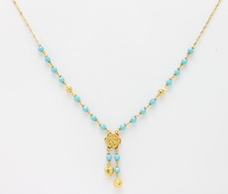 18K gold natural turquoise necklace #b6 - £455.23 GBP