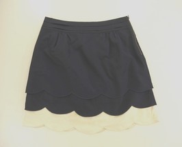 Anthropologie Floreat Womens Navy Blue Scalloped Clouds Skirt Cream Hem Size 10 - £31.96 GBP