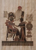 The Throne of King Tutankhamun Queen Ankhesenam Egypt Kemet Papyrus Art Painting - £252.75 GBP