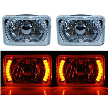 4X6&quot; Amber LED Halo Angel Eye Headlight Halogen Headlamp 55/60W Light Bulbs Pair - £47.91 GBP