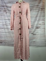 Zara Button Front Linen Midi Dress Womens S Striped Side Slits Pockets Belted - £21.14 GBP
