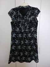 H&amp;M LADIES BLACK SHEER LINED FLORAL DRESS-2-TIER CAP SLEEVE-14-BARELY WO... - £6.21 GBP