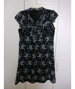 H&amp;M LADIES BLACK SHEER LINED FLORAL DRESS-2-TIER CAP SLEEVE-14-BARELY WO... - £6.18 GBP