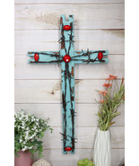 22&quot;H Rustic Western Distressed Wood Turquoise Barbed Wires Red Gems Wall... - £31.45 GBP