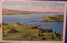 New Bridge Across Lake Champlain New York &amp; Vermont Linen Postmarked 1941 - £2.39 GBP