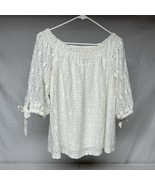 Chicos Top Womens 1 US Size Medium White  Crochet Lace Tie Sleeve Off Sh... - $439.31 MXN