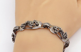 JEWEL ART 925 Silver - Vintage Dark Tone Floral Vine Link Chain Bracelet- BT3426 - £64.16 GBP