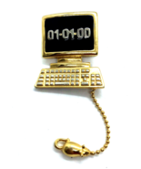 Vintage Y2K Computer PC Pin Brooch With Dangling Mouse Gold Tone Geek 01... - £11.62 GBP