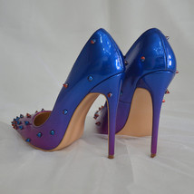 Gradient Blue Purple Women Spikes Stilettos High Heels Sexy Pointy Toe High Heel - £65.71 GBP