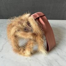 Vintage Mink Fur Champagne Satin Ribbon Bow Fascinator Women&#39;s Hat Veil ... - $604.16 MXN