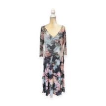 Komarov Watercolor Floral Chiffon &amp; Charmeuse V-Neck Midi Dress Size XL ... - £110.78 GBP