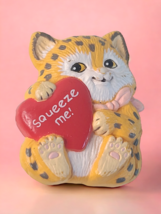Vintage 1983 Cat Pin Brooch Signed Morgan Inc Squeeze Me Heart Cottagecore - £3.87 GBP