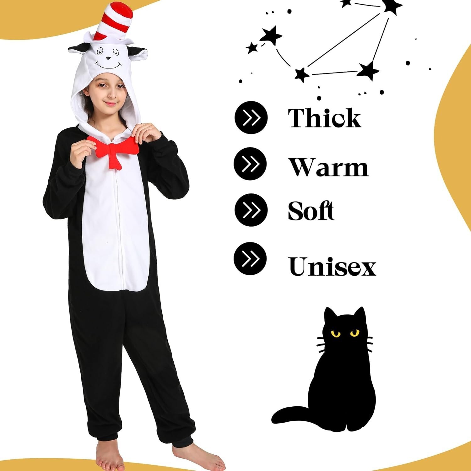 Cat in the Hat Costume Kids bodysuit Age 8 to 10 years Cosplay Detachable Tail Item image 3