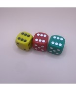 3 Vintage Dice 1&quot; Square with Rounded Corners Red Green and Yellow - $278.05 MXN