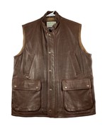 Orvis Leather Vest Mens Medium Munition Brown Cotton Lined Zip Snap Flap... - £118.33 GBP