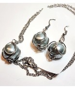 Vintage Gray Blue Necklace Earrings Set Costume Handmade B66 Maine - $19.99