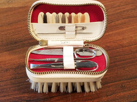 Vtg Yorkshire Genuine Austria Leather Zip SEWING/MANICURE/LINT Brush Germany - £19.69 GBP