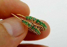 Fine Estate Jewelry 18K Yellow Gold Finish 1.28 CTW Green Emerald Hoop Earrings - £66.65 GBP