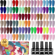 Gel Nail Polish Set 60 PCS with 5 Bottles of Base and Glossy Matte Top C... - £45.88 GBP