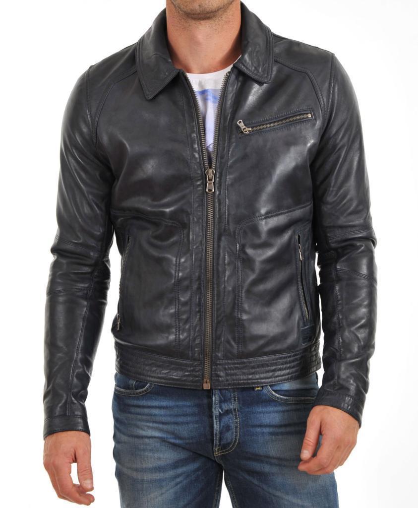 New Men Genuine Lambskin Leather Jacket Black Slim fit Biker Motorcycle jacket - £55.26 GBP