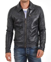 New Men Genuine Lambskin Leather Jacket Black Slim fit Biker Motorcycle ... - $69.29+