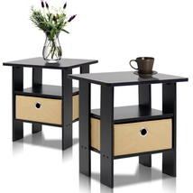 Nightstand Set Of 2 Espreso End Table Bedroom Bedside Furniture Shelf Drawer - £47.60 GBP