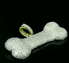1.50 Karat Runde Künstlicher Diamant Hundeknochen Anhänger IN 14k Gelb Vergoldet - £106.67 GBP