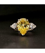 14K White Gold Plated 2Ct Pear Cut Simulated Citrine Three Stone Engagem... - $174.73 CAD