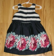 JANIE AND JACK AUTUMN ROSE NAVY BLUE WHITE STRIPE EASTER DRESS FLORAL 18-24 - £39.44 GBP