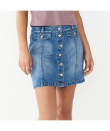 SO® Denim Skirt Button Mini Skirt Medium Wash Women&#39;s JR Sz 7-11 NWT MSR... - $23.14