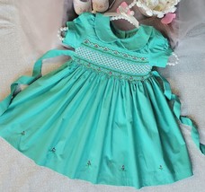 Mint Smocked Embroidered Baby Girl Dress. Toddler Girls Special Occasion Dress. - £30.83 GBP